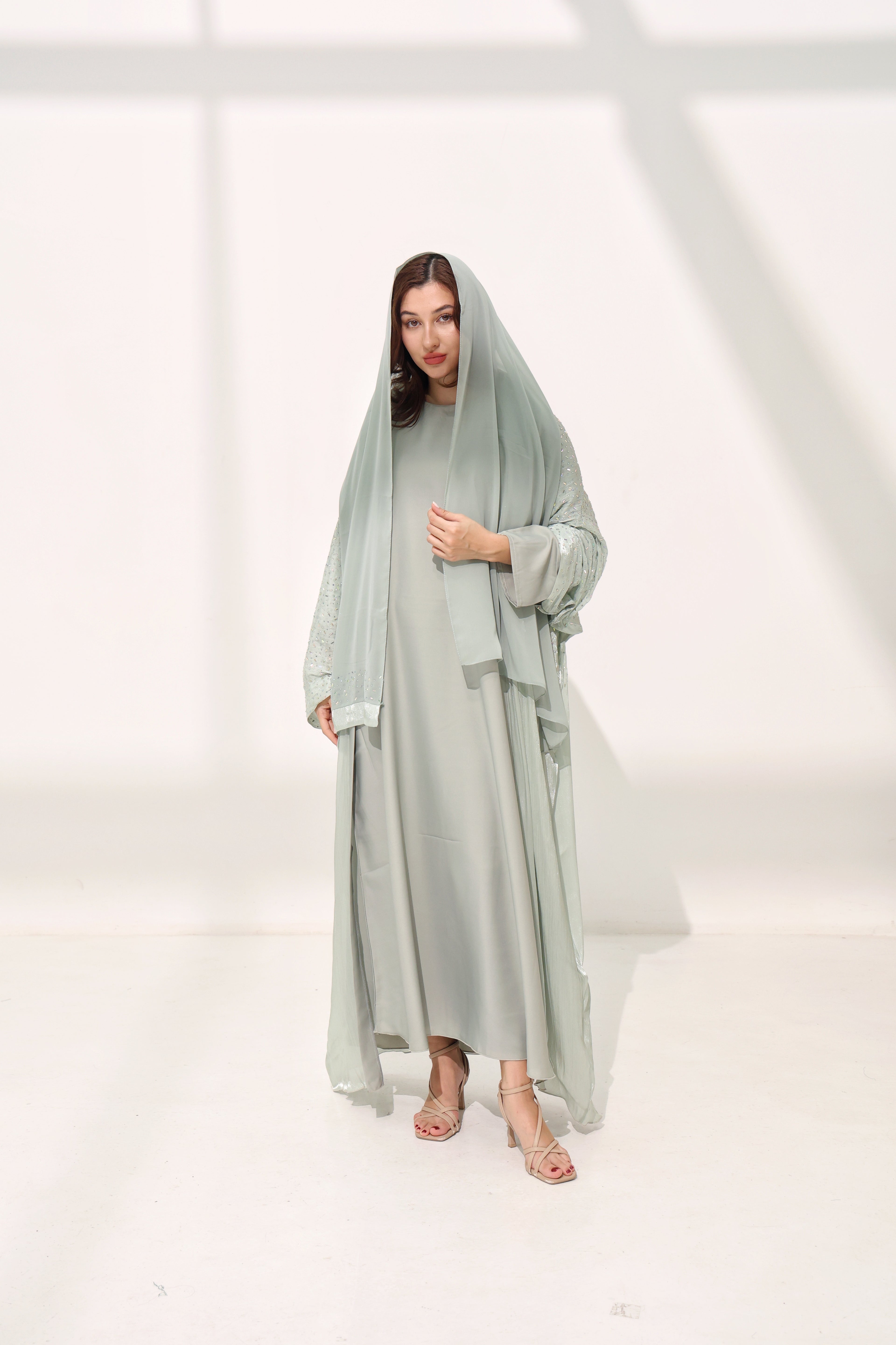 Aleeza Sage green Cardigan Abaya