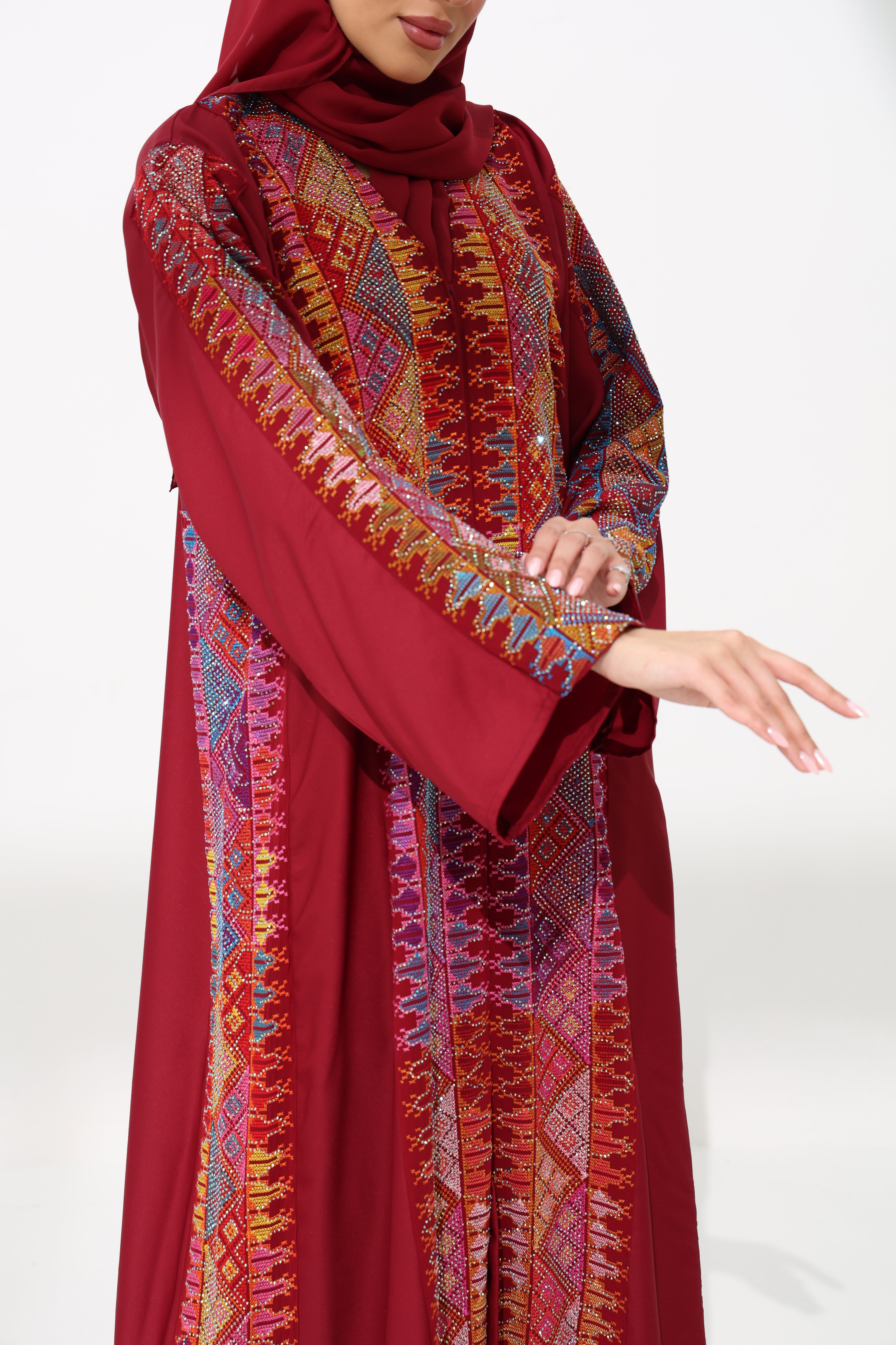 Fahmash Maroon Abaya with rhinestones