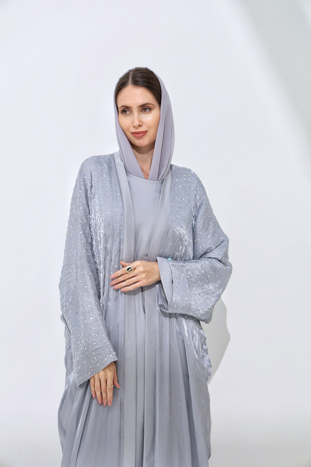 Aleeza Grey Cardigan Abaya