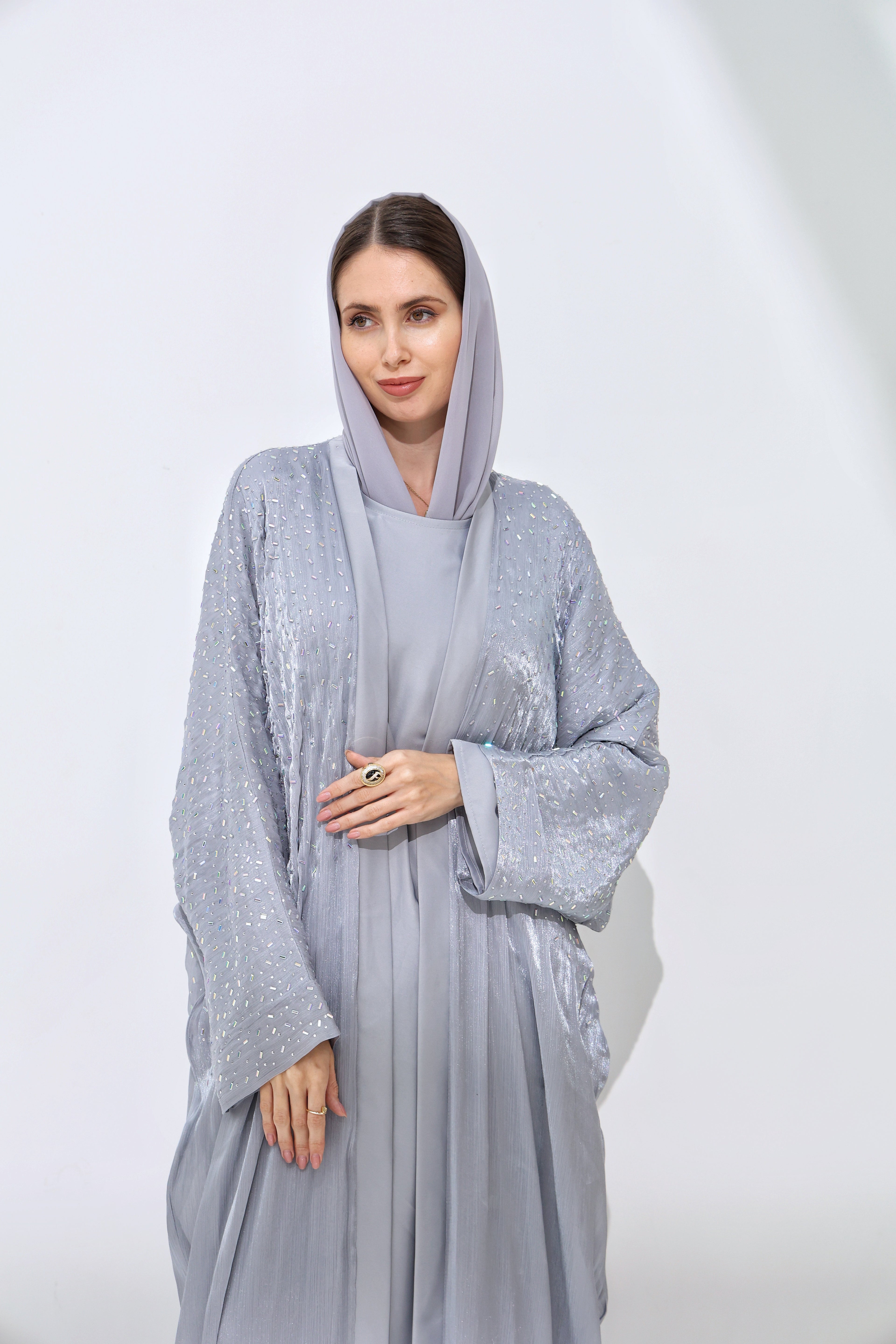 Aleeza Grey Cardigan Abaya