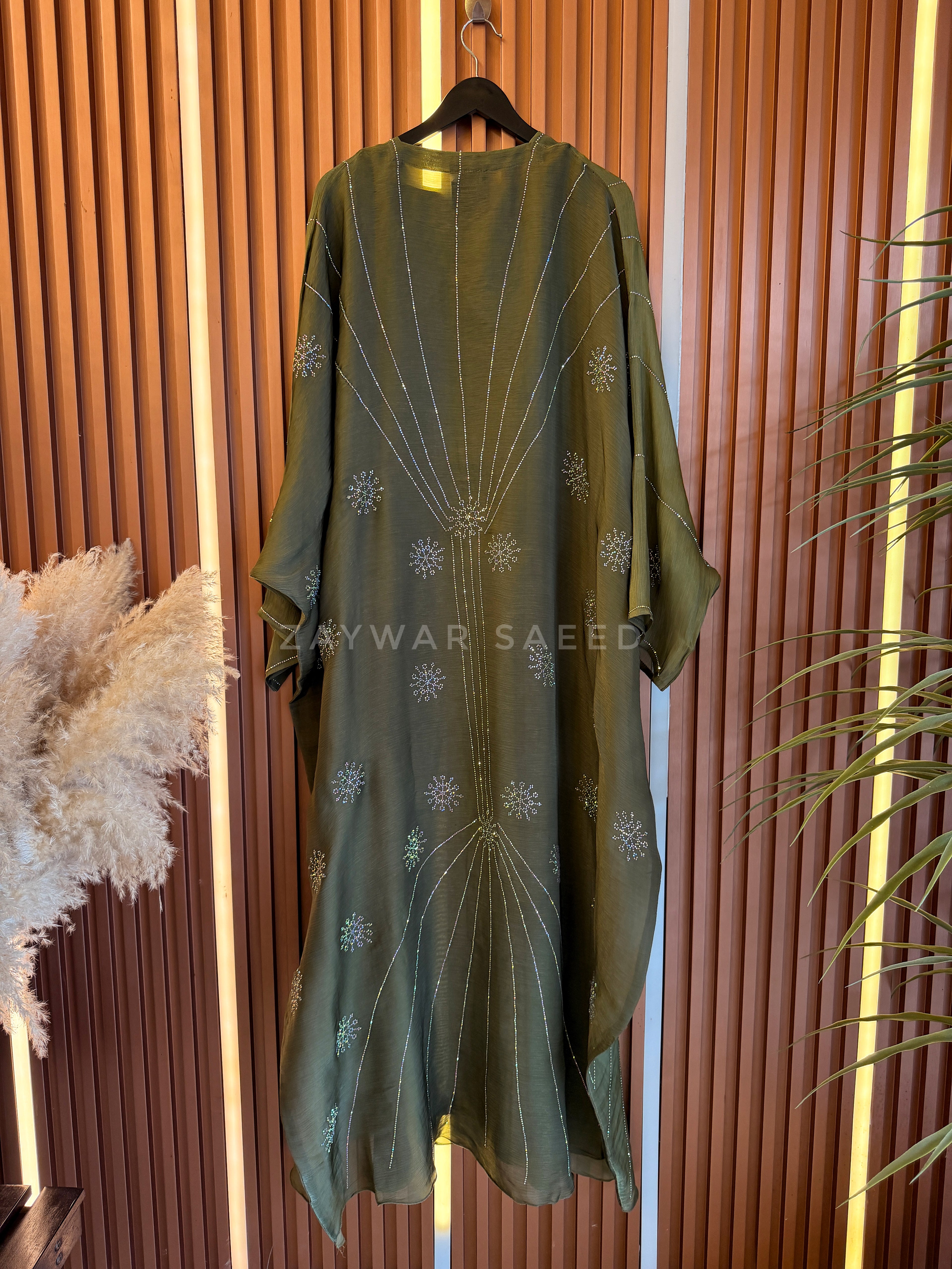 ZARIYA DARK OLIVE CARDIGAN ABAYA