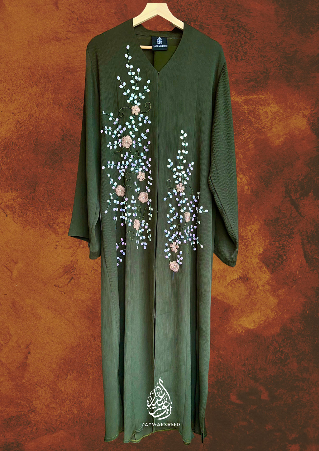 Azmeen Olive Sage Blossom Abaya