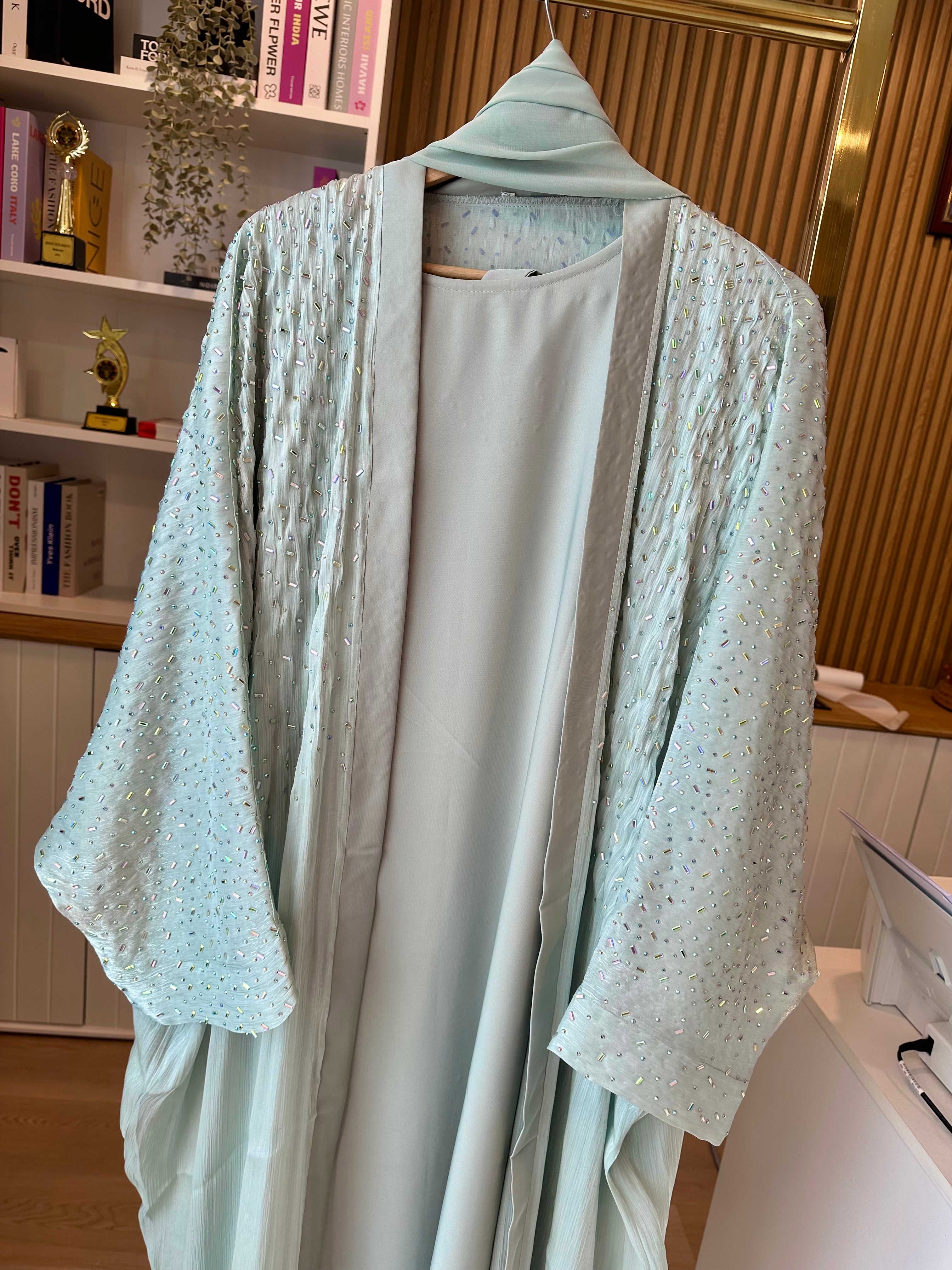 Aleeza Sage green Cardigan Abaya