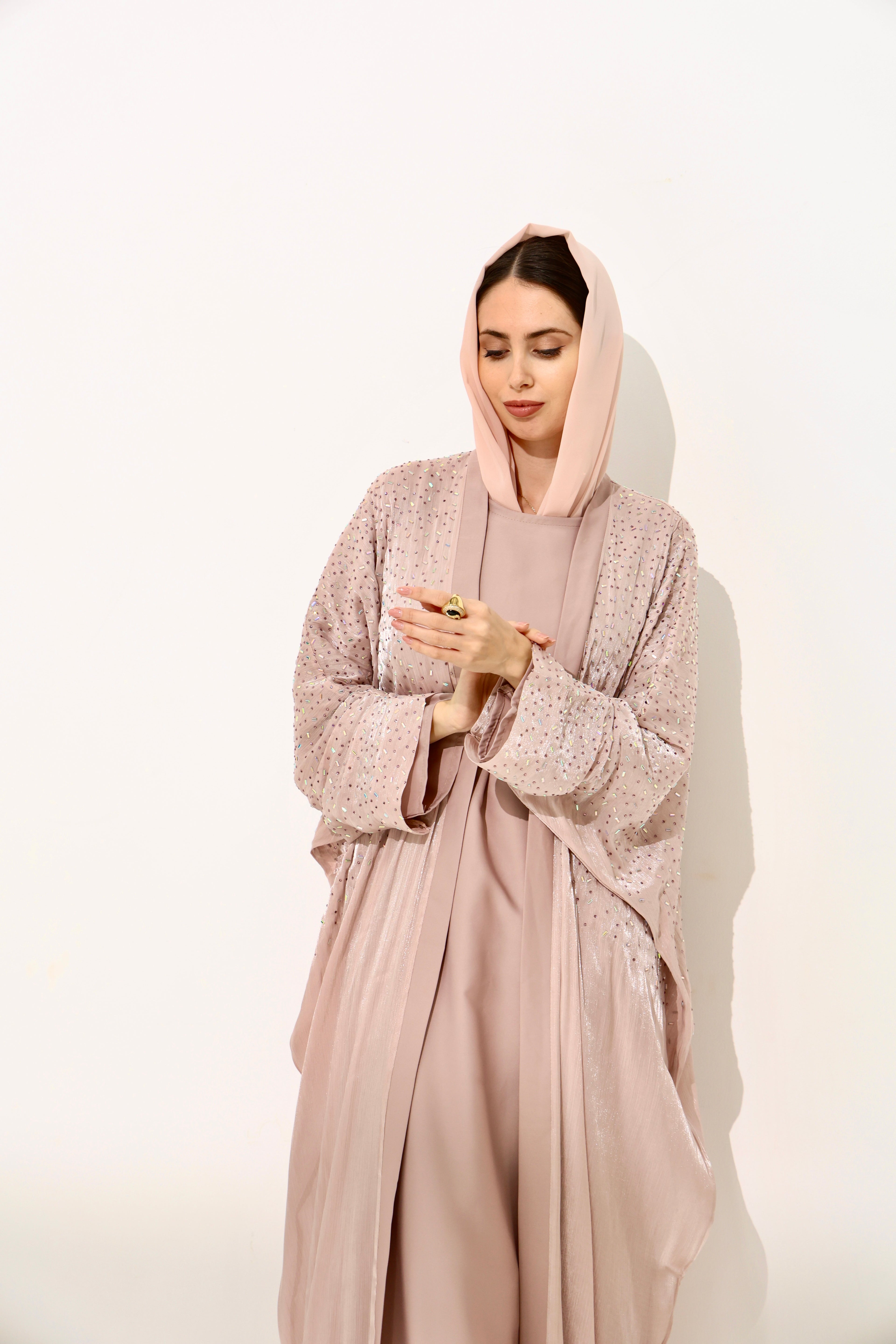 Aleeza Pink Blush Cardigan Abaya