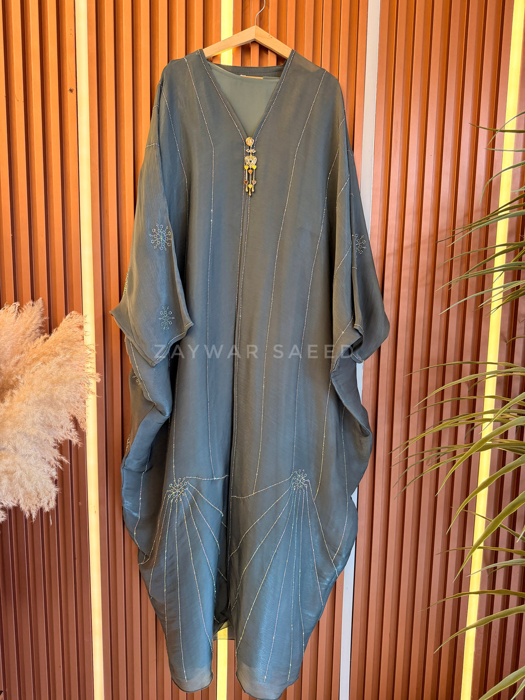 ZARIYA DUSTY SAGE GREEN CARDIGAN ABAYA