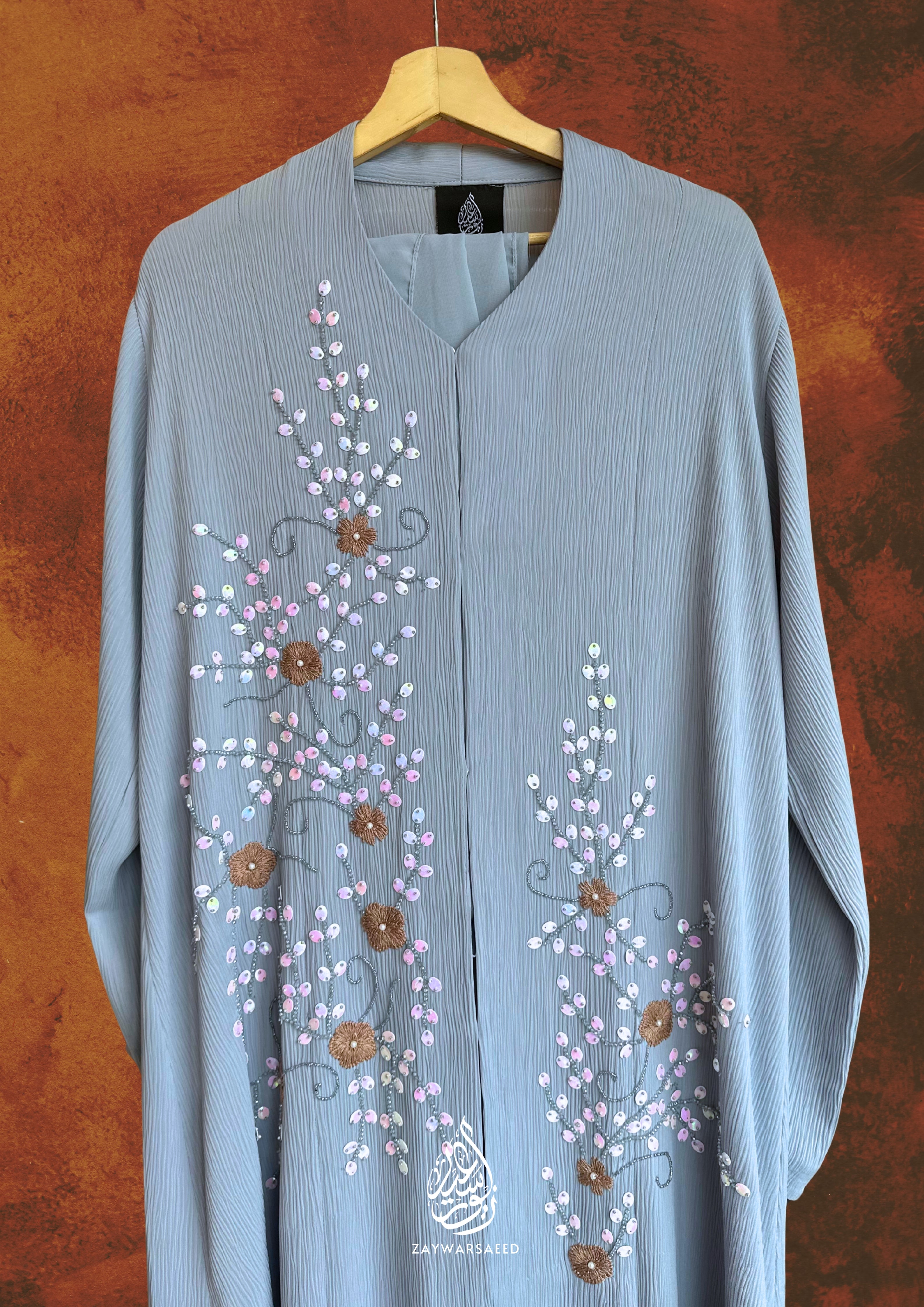 Azmeen Mist Blue Blossom Abaya