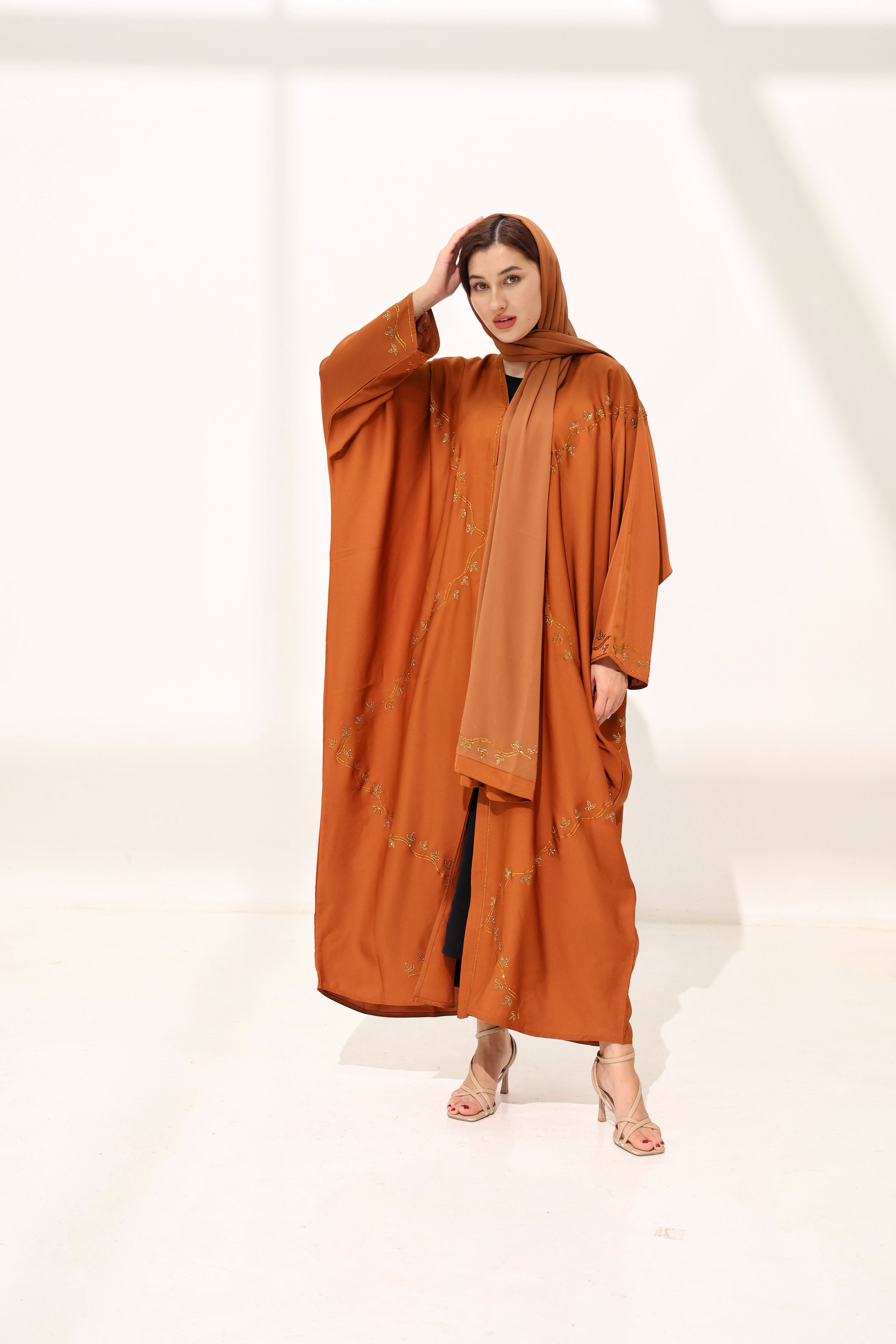 Asma Burnt Terracota Farasha Abaya