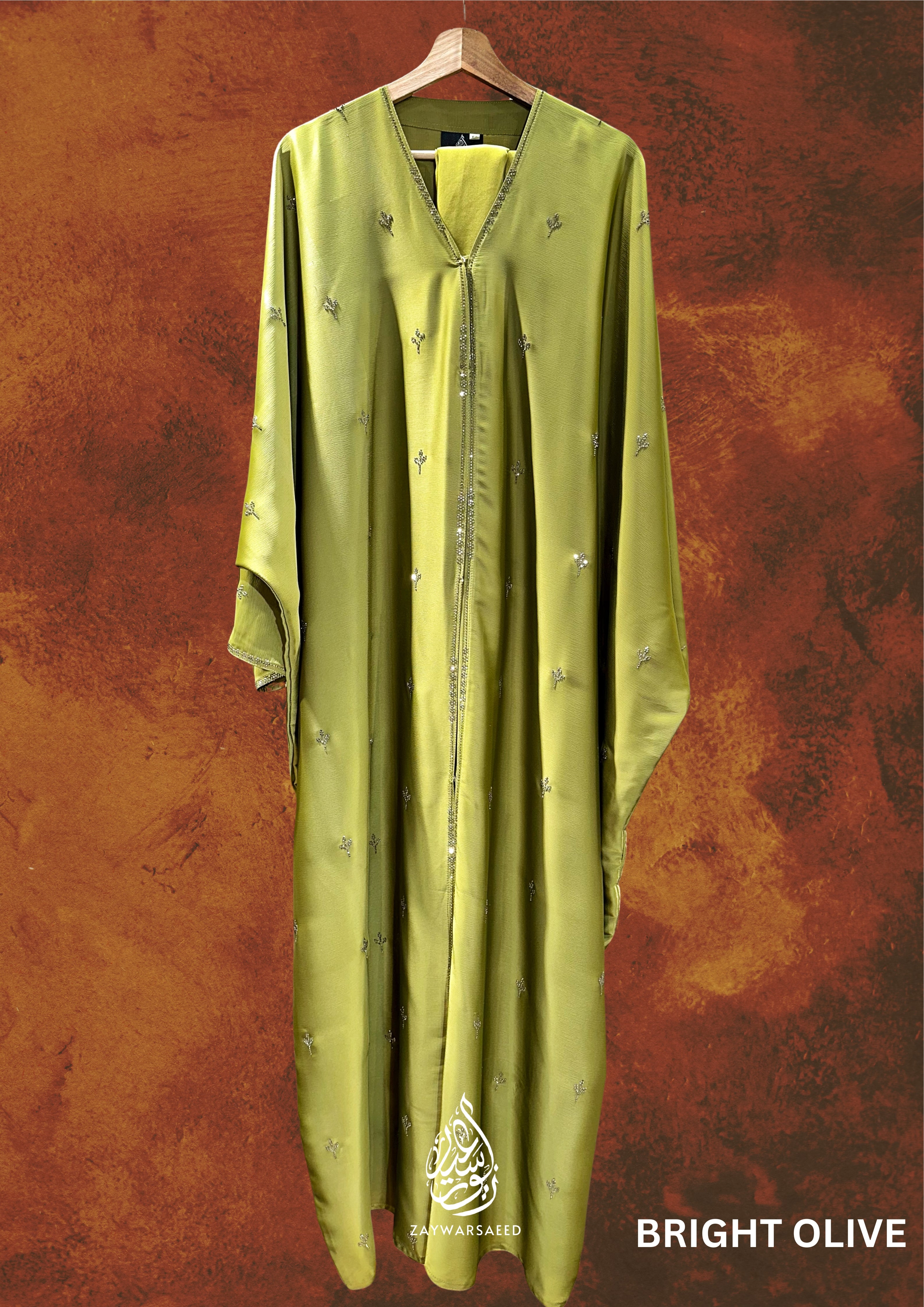 Luna Bright Olive Farasha Abaya