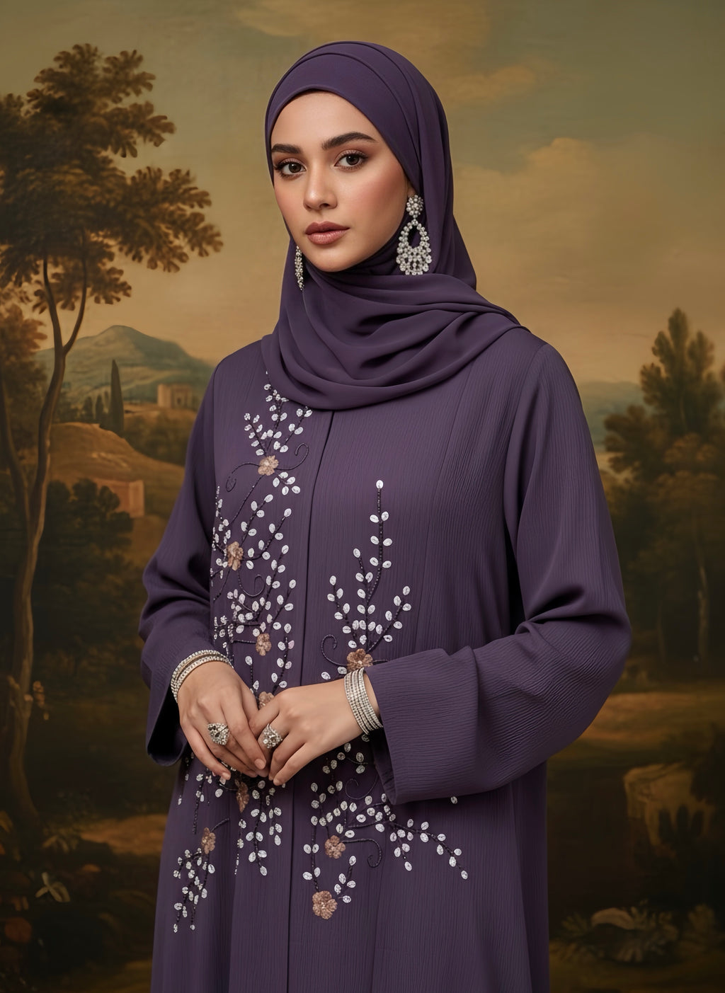 Azmeen Mauve Orchid Blossom Abaya