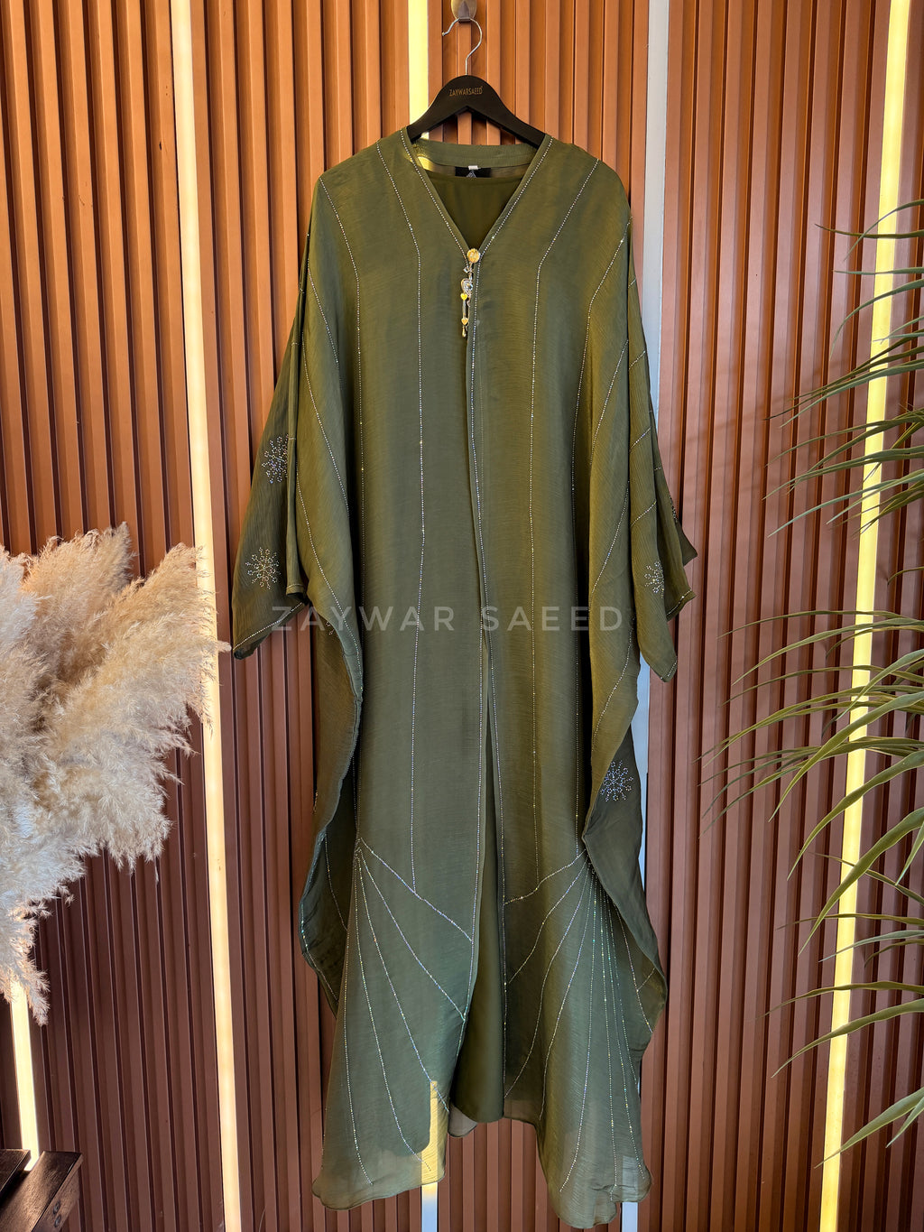 ZARIYA DARK OLIVE CARDIGAN ABAYA
