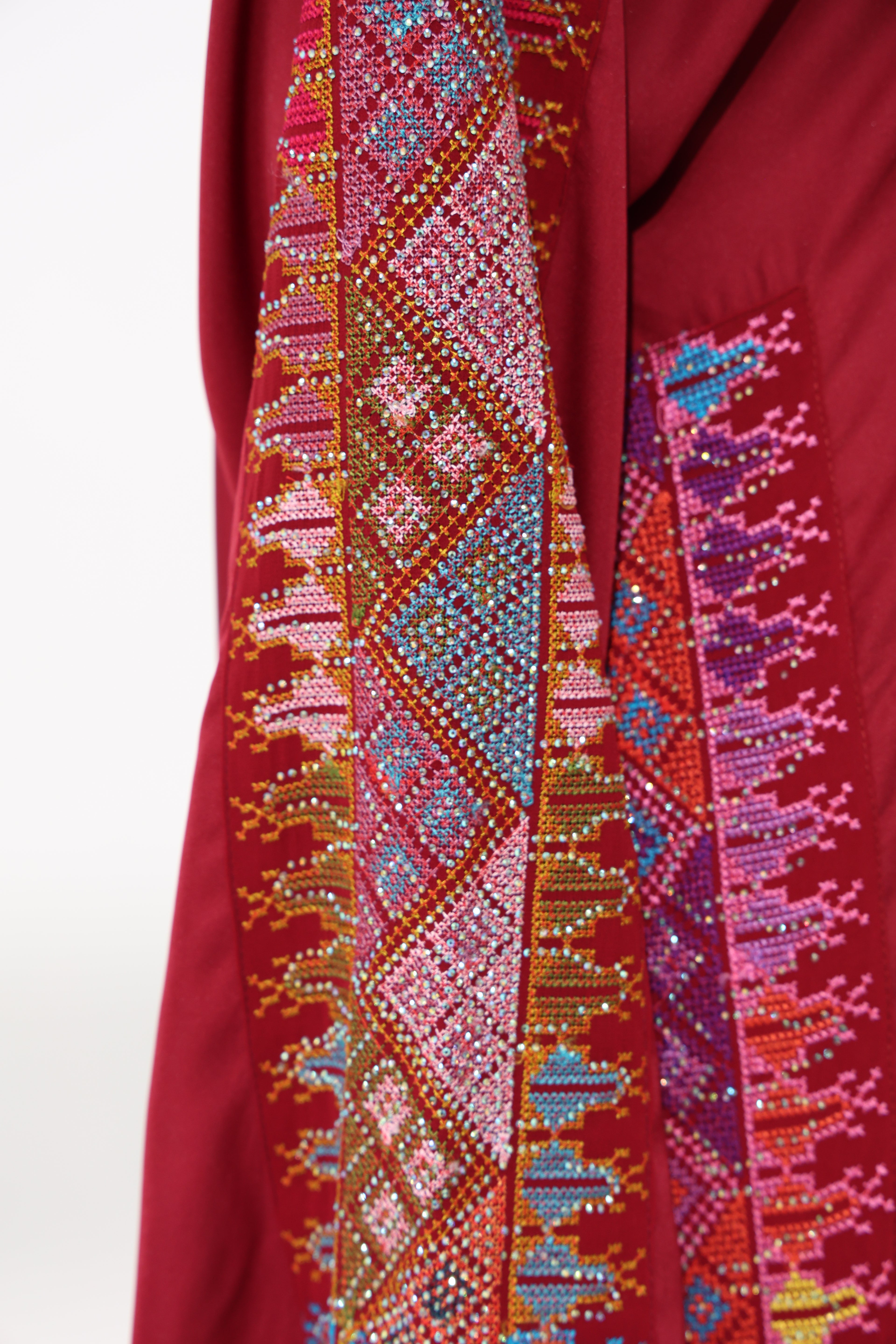 Fahmash Maroon Abaya with rhinestones