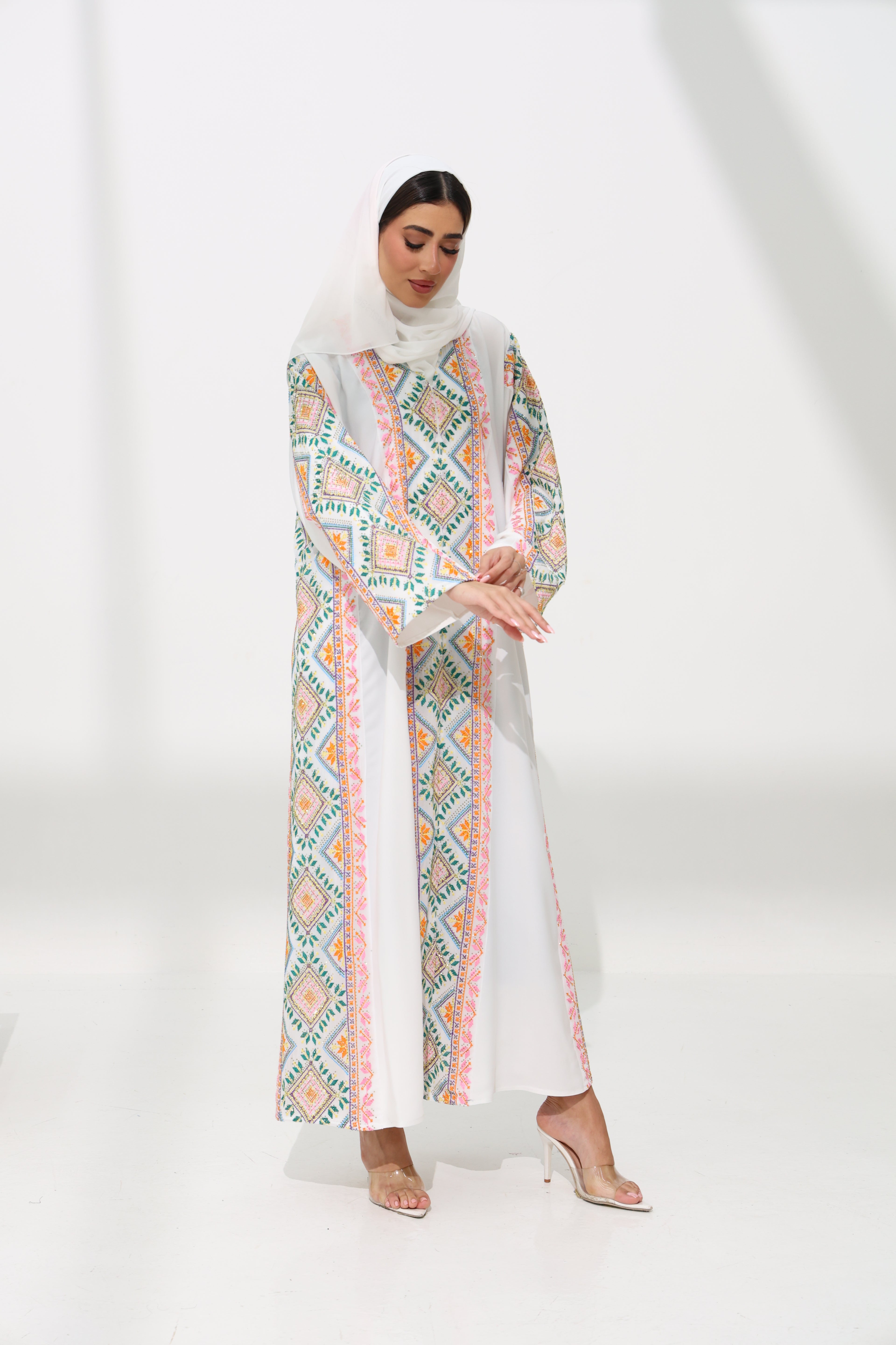 Fahmash White Abaya (with rhinestones)