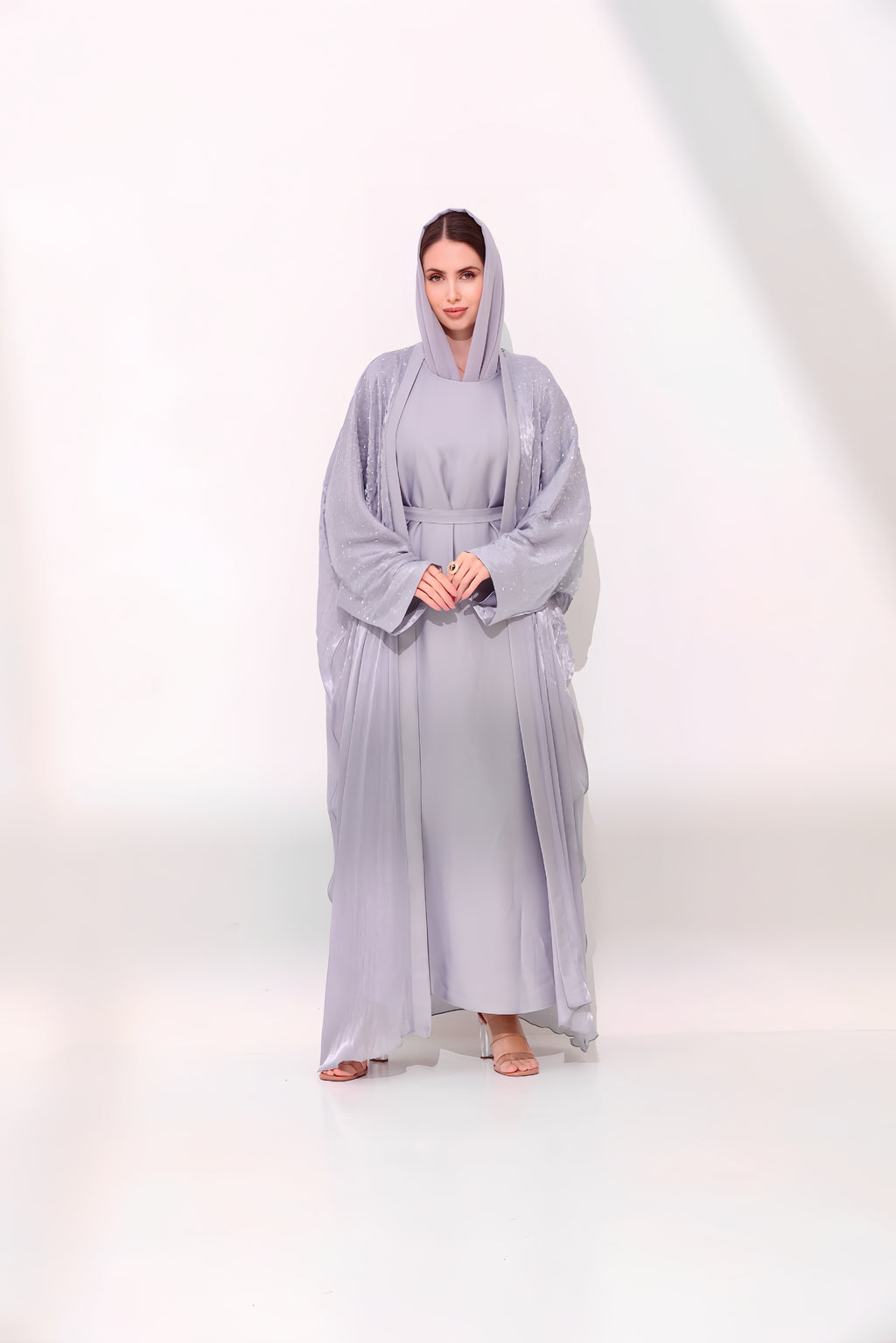 Aleeza Silver Lilac Cardigan Abaya