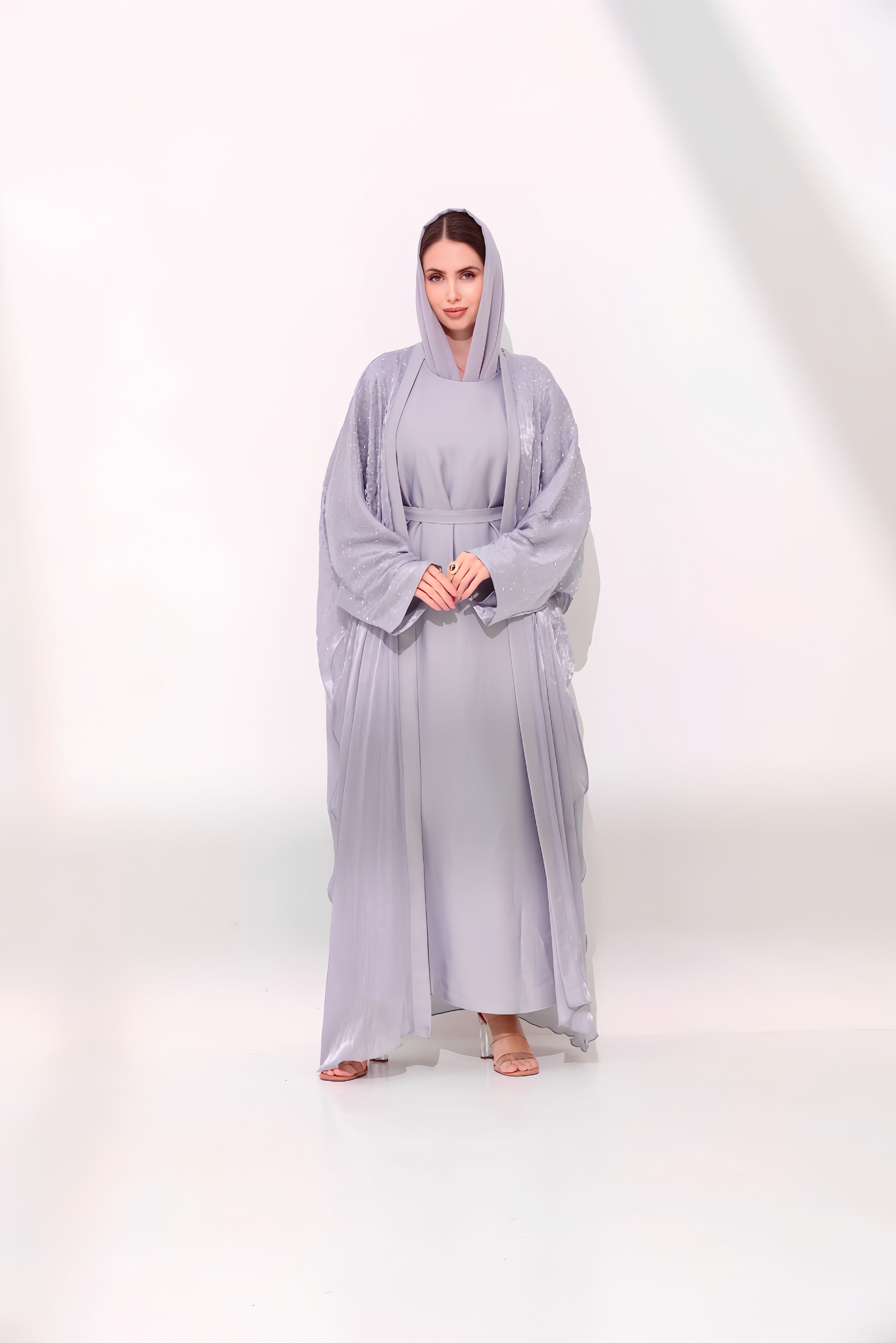 Aleeza Silver Lilac Cardigan Abaya
