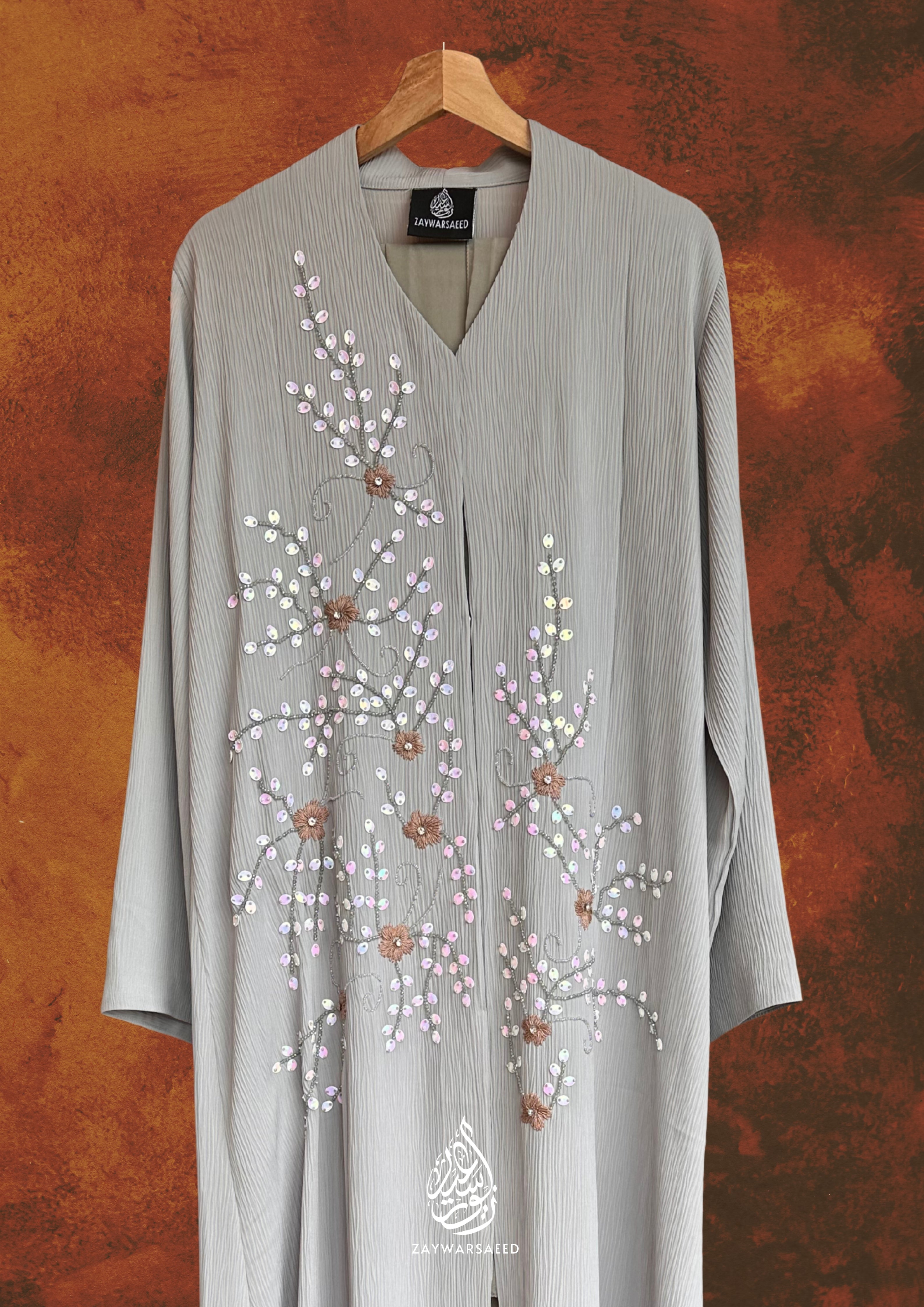 Azmeen Moonstone Grey Blossom Abaya