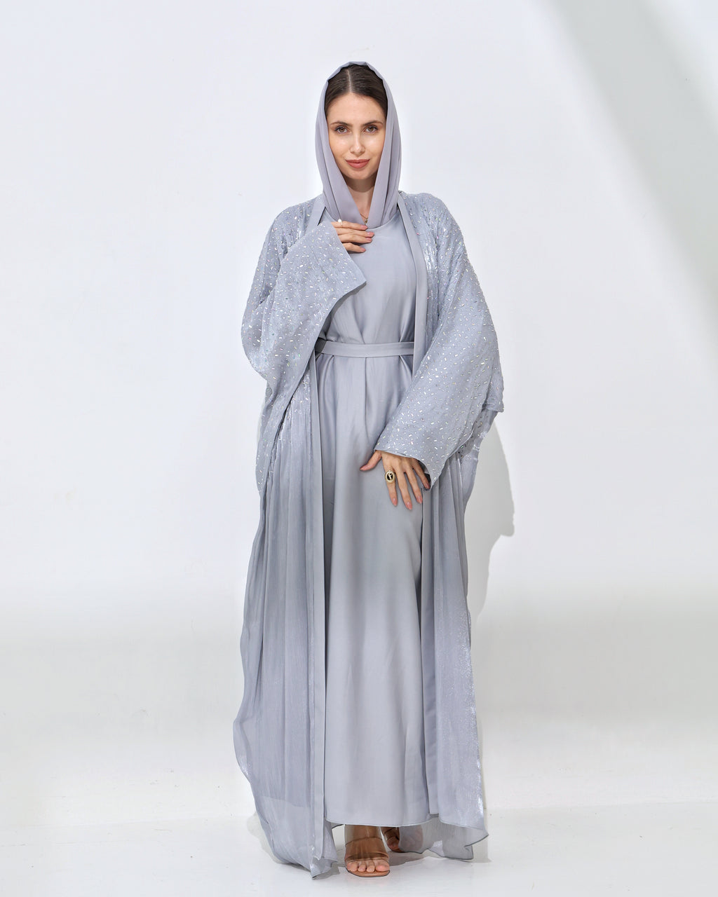 Aleeza Grey Cardigan Abaya
