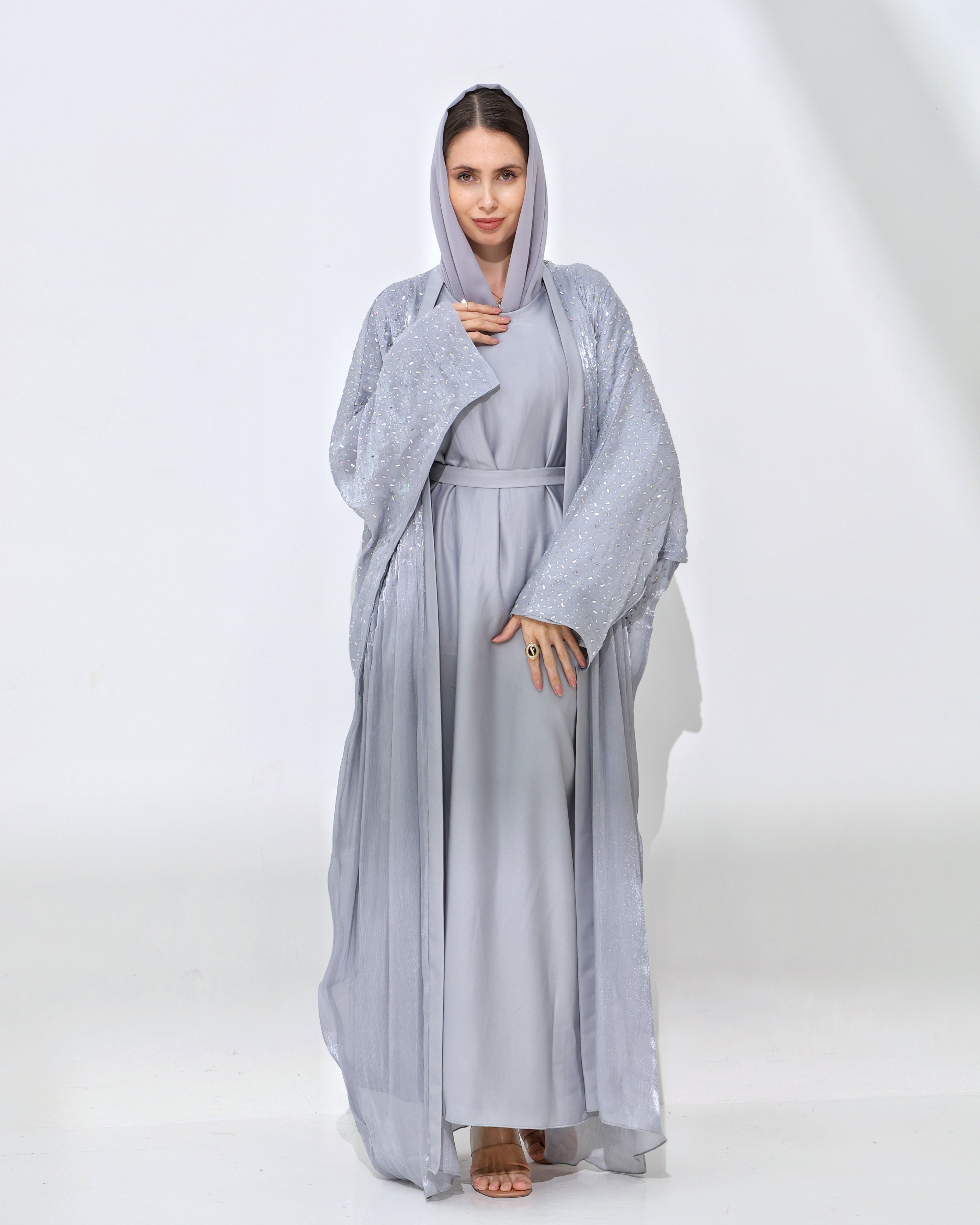 Aleeza Grey Cardigan Abaya