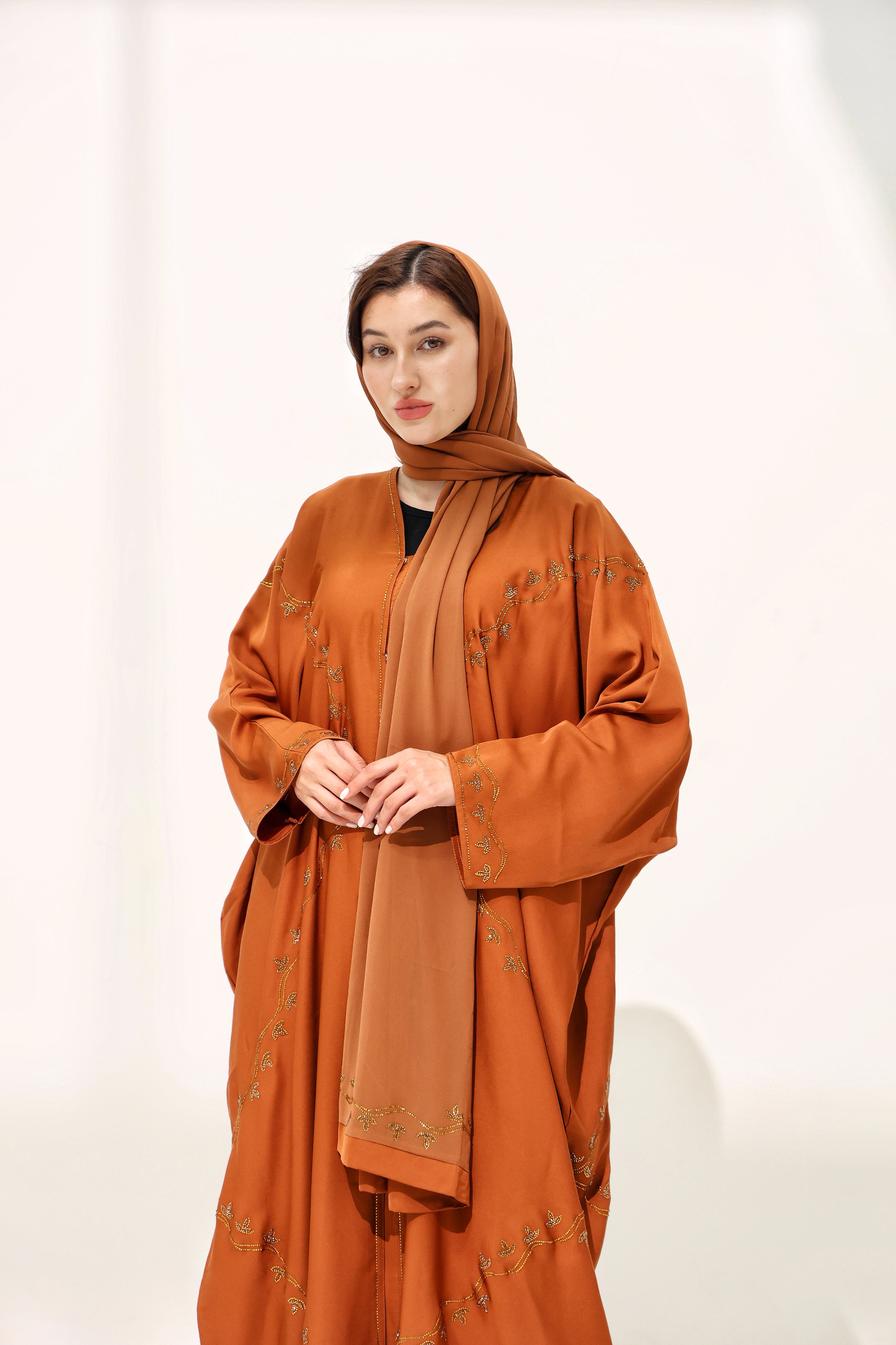 Asma Burnt Terracota Farasha Abaya