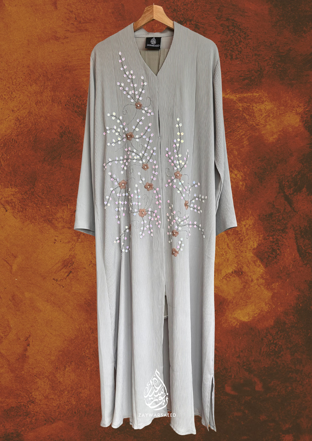 Azmeen Moonstone Grey Blossom Abaya