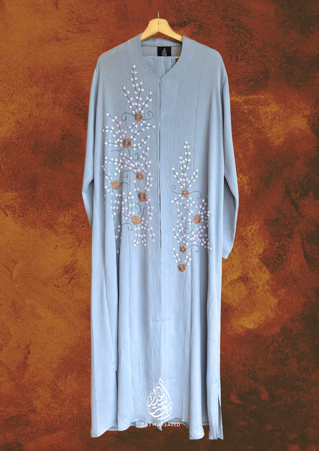 Azmeen Mist Blue Blossom Abaya