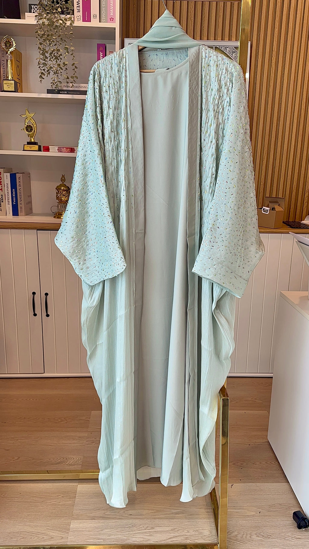 Aleeza Sage green Cardigan Abaya