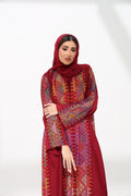 Fahmash Maroon Abaya with rhinestones