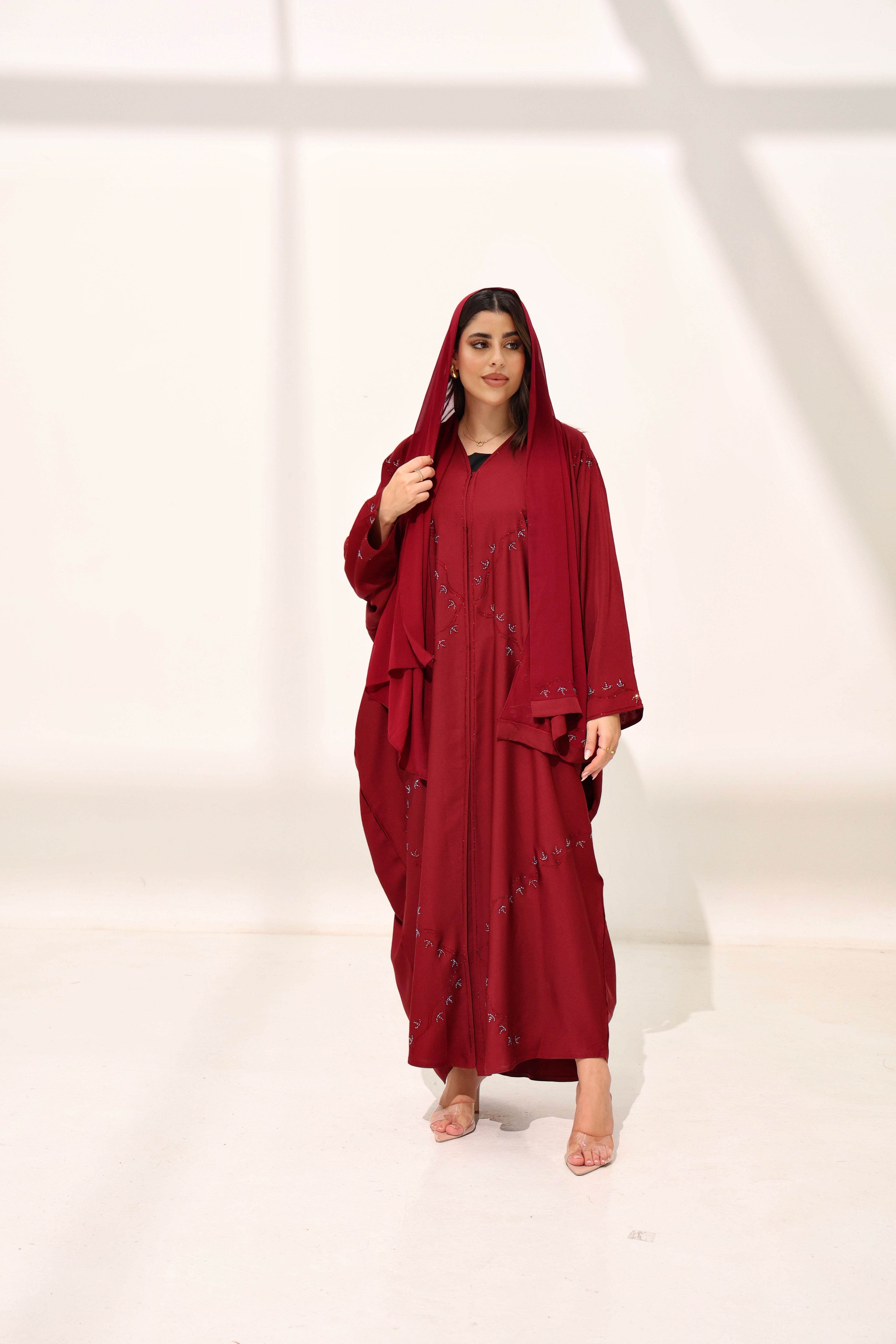 Asma Burgandy Farasha Abaya