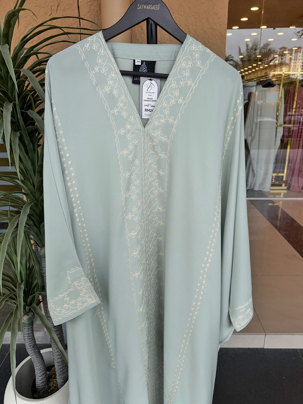 MEHER Sage Green Farasha Abaya