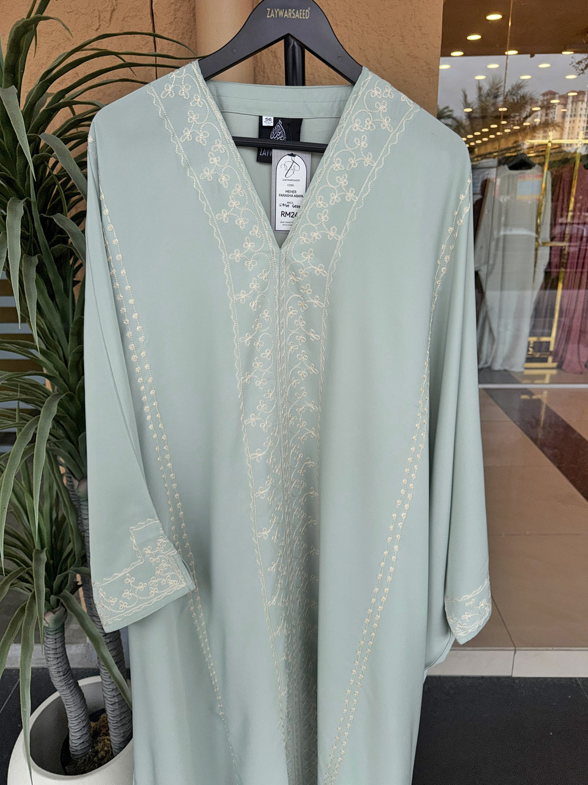 MEHER Sage Green Farasha Abaya